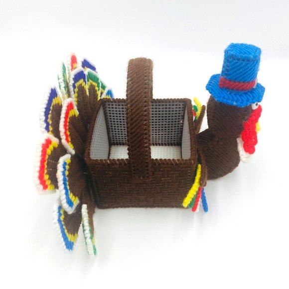 Turkey Plastic Canvas Craft Decorative Centerpiece Thanksgiving Card Basket - Picture 4 of 9